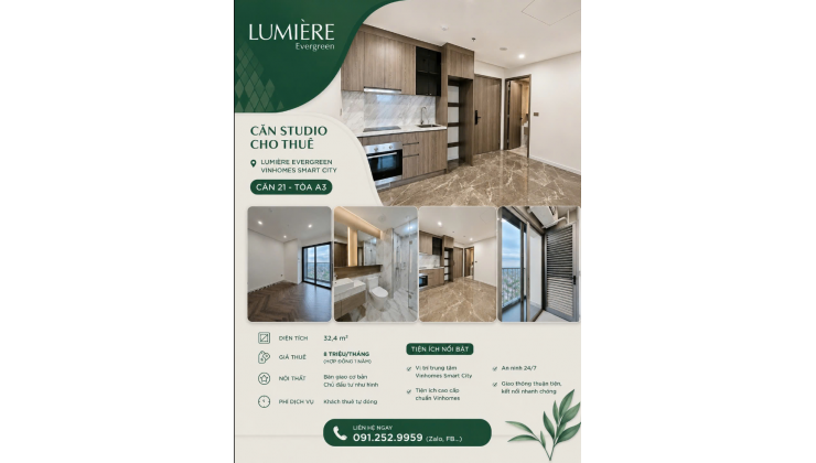 STUDIO LUMIÈRE EVERGREEN GIÁ TỐT – CHỈ 8 TRIỆU/THÁNG 